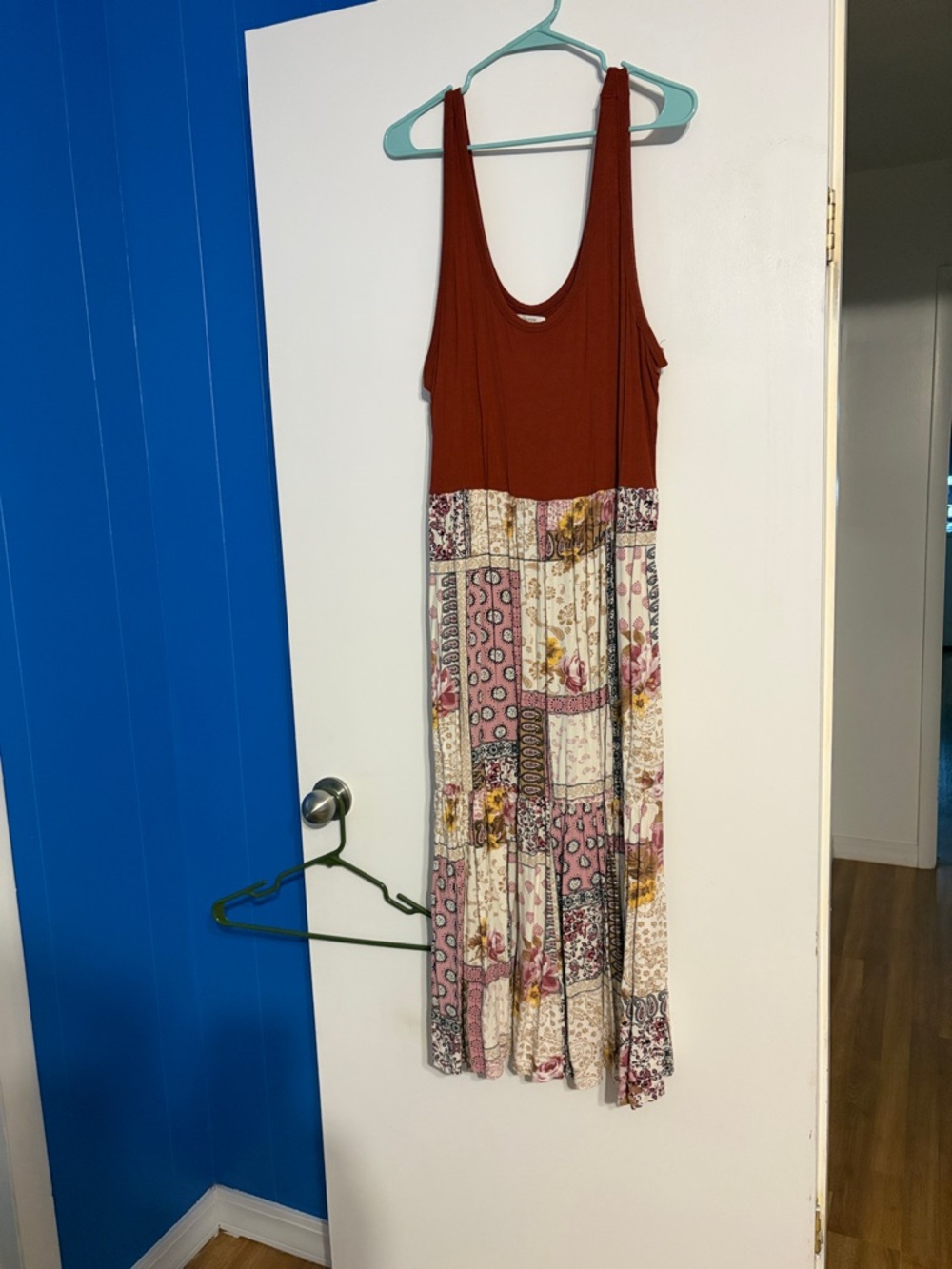 Maurices Rust Tank Maxi Dress with Floral Patchwork Skirt